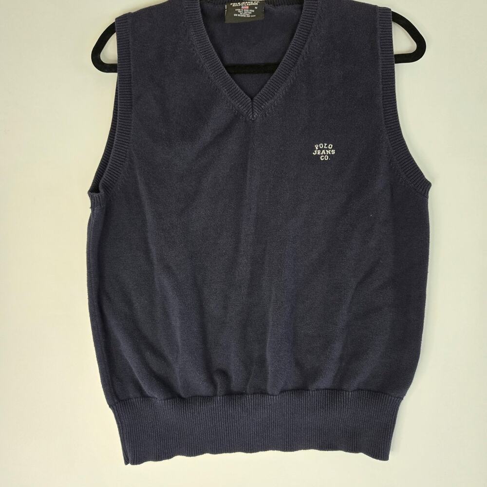 Vintage Polo Jeans Co. Ralph Lauren Dark Blue Cotton V-Neck Vest Size M